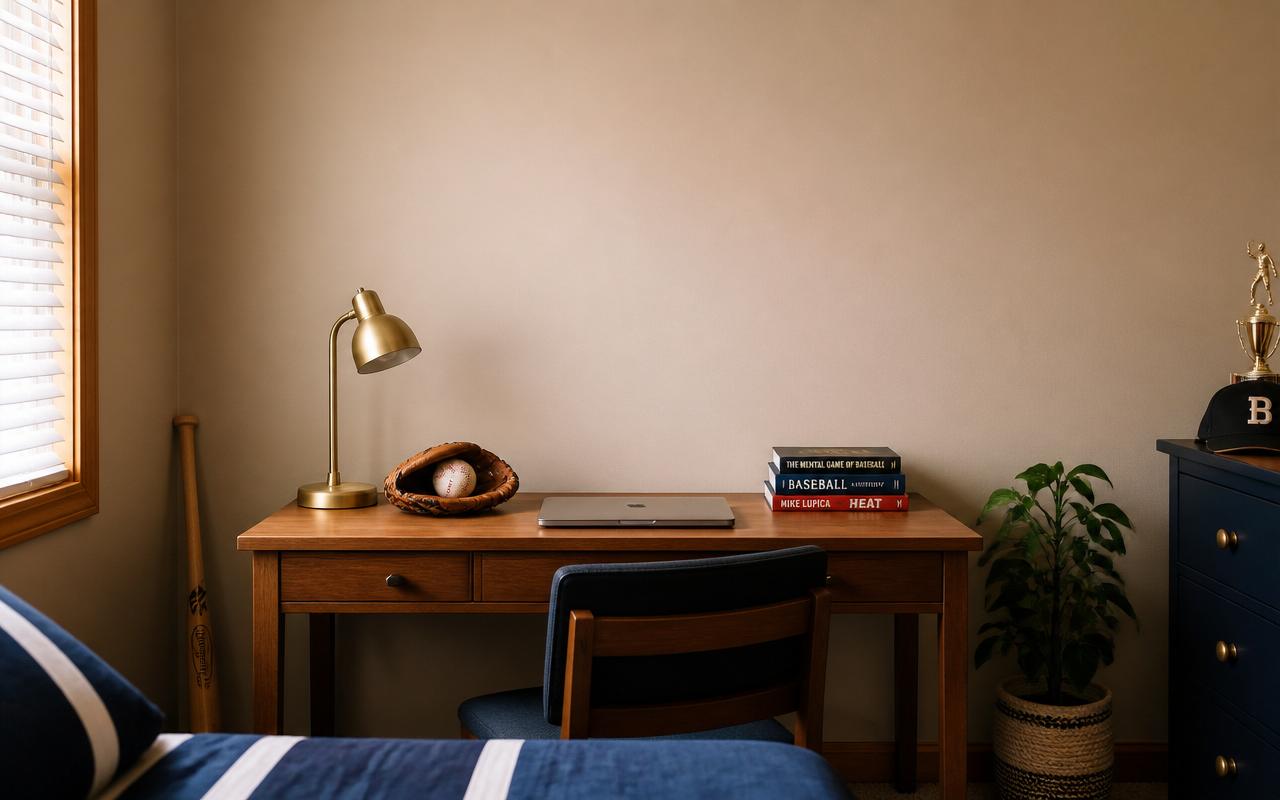 Desk with The Athlete Vault shelf